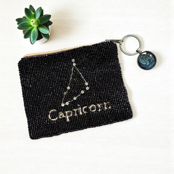 CAPRICORN Beaded Zodiac Astrology Zip Coin Purse - Picture 1 of 8